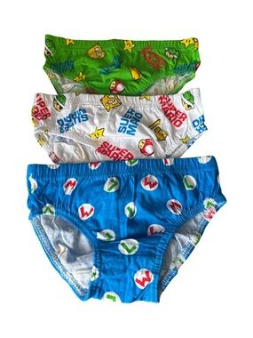 Primark Super  Mario Kids Briefs - Green, White & Blue 3-Pack